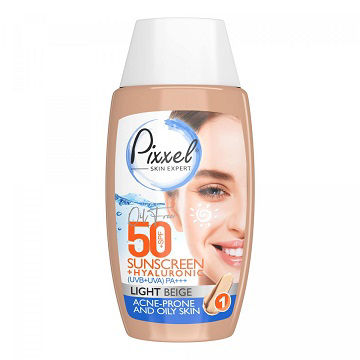 کرم ضدآفتاب بژ روشن مناسب پوست جوشدار و چرب spf 50 پیکسل 50 میل